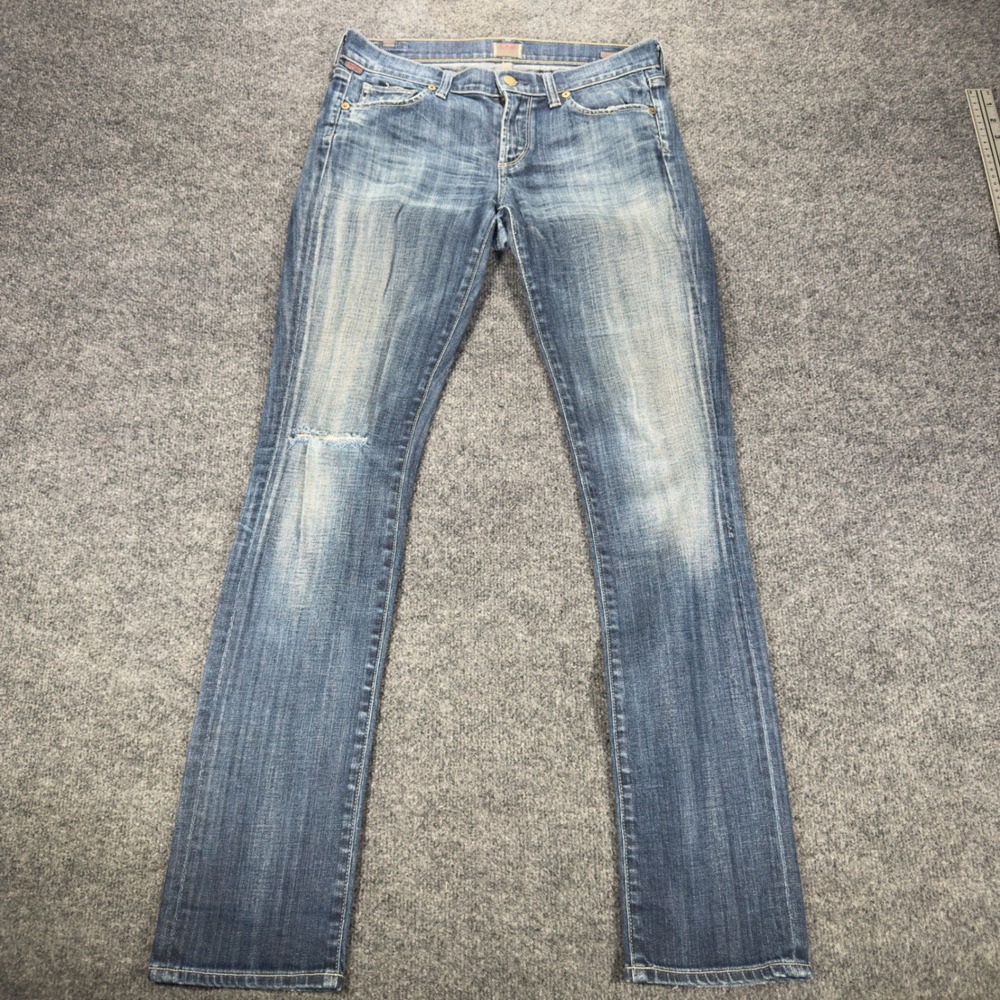 Citizens of Humanity Elson Straight Leg Jeans Distressed Blue Denim 27 Womens